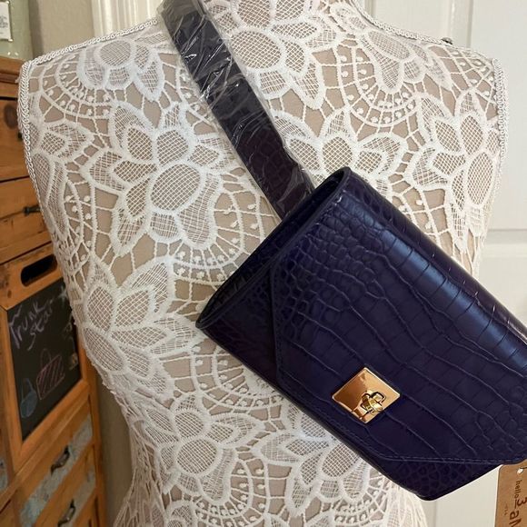 Belt Bag/ Crossbody- Embossed Reptile Pattern- Purple - Picture 2 of 11